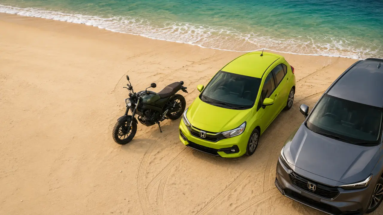 Honda Brio on a quiet lane in Bali