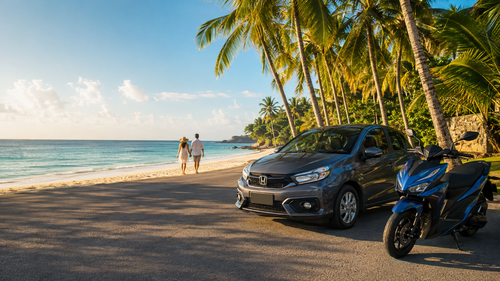 Honda Brio on a quiet lane in Bali